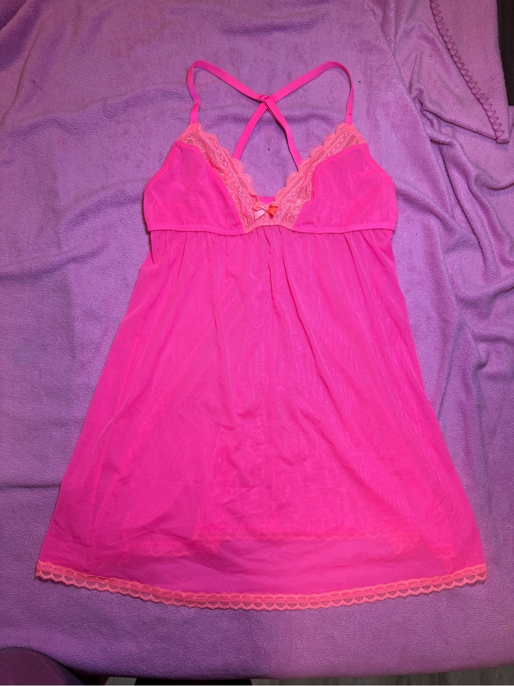 La SENZA Hot Pink Lace-Trim Mesh Chemise